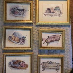 Peggy Abrams Watercolor Prints Set of Six Framed Victorian - Signed